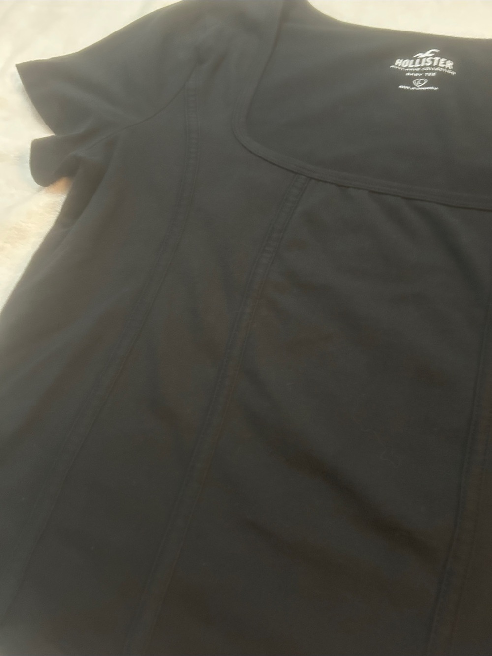 Hollister Women’s Top Baby Tee Black Square Neck Fitted Short Sleeve Size Large - Picture 6 of 7